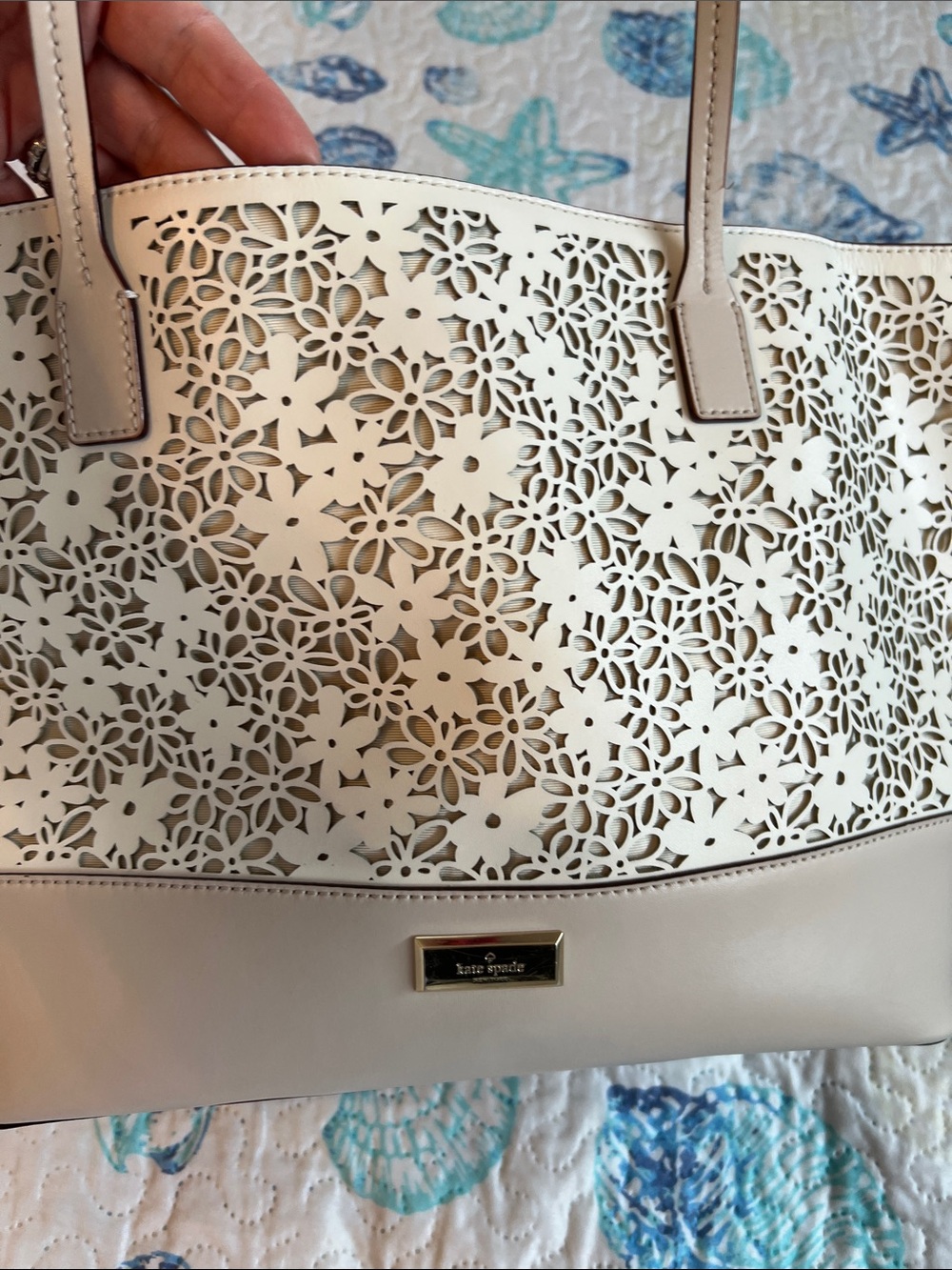 kate spade small Margareta cream floral laser-cut tote Bradford Court